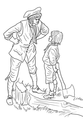 George Washington And The Cherry Tree Coloring Page